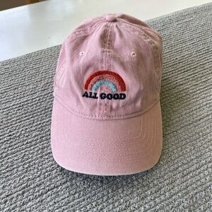 Pink Canvas Rainbow Embroidered All Good Baseball Cap Hat Adjustable Strap Back